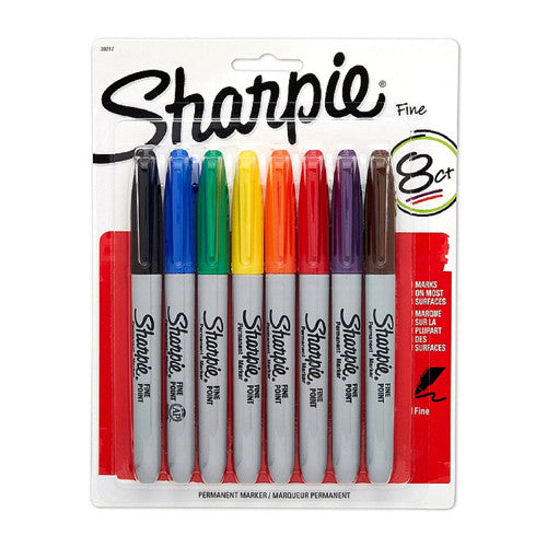Sharpie Permanent Marker Fine Tip, Assorted Colors, 8 Ea